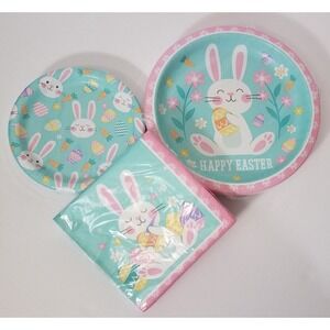 Easter Bunny Love 20ct Banquet Plates 32ct Lunch Plates & 30ct Napkins Set  NEW